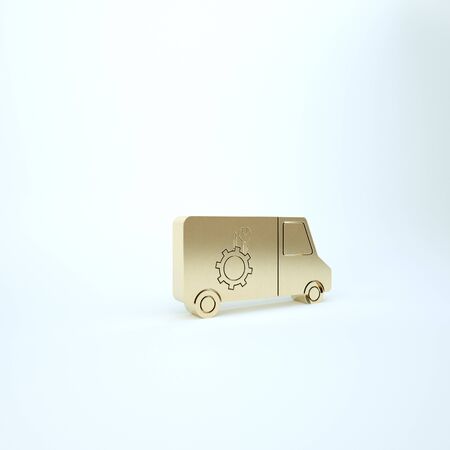 Gold Car service icon isolated on white background. Repair service auto mechanic. Maintenance sign. 3d illustration 3D renderの写真素材