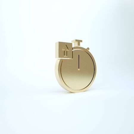 Gold Stopwatch icon isolated on white background. Time timer sign. Chronometer sign. 3d illustration 3D renderの写真素材