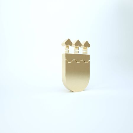 Gold Quiver and arrows with heart icon isolated on white background. Cupid symbol. Love sign. Valentines day concept. 3d illustration 3D renderの写真素材