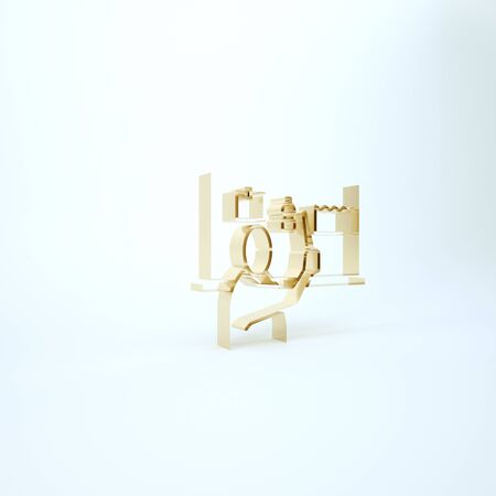 Gold Stop plastic pollution icon isolated on white background. Ecological poster. 3d illustration 3D renderの写真素材