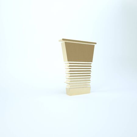 Gold Paper glass icon isolated on white background. Soda drink glass. Fresh cold beverage symbol. 3d illustration 3D renderの写真素材