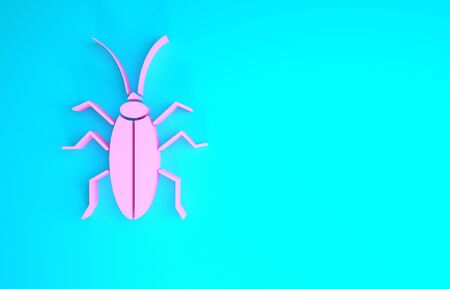 Pink Cockroach icon isolated on blue background. Minimalism concept. 3d illustration 3D renderの写真素材
