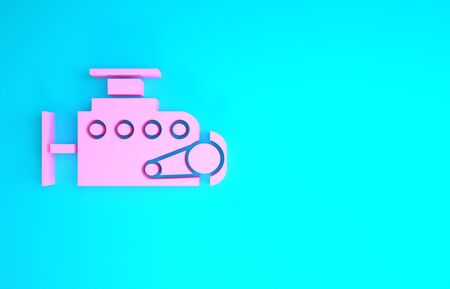 Pink Car engine icon isolated on blue background. Minimalism concept. 3d illustration 3D renderの写真素材