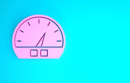 Pink Speedometer icon isolated on blue background. Minimalism concept. 3d illustration 3D renderの写真素材