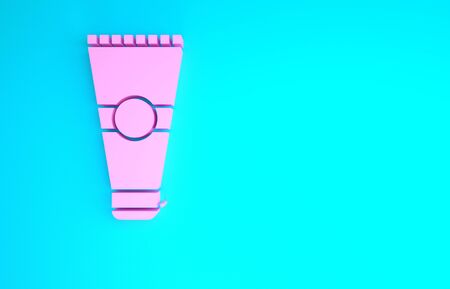 Pink Cream or lotion cosmetic tube icon isolated on blue background. Body care products for men. Minimalism concept. 3d illustration 3D renderの写真素材