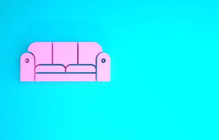 Pink Sofa icon isolated on blue background. Minimalism concept. 3d illustration 3D renderの写真素材