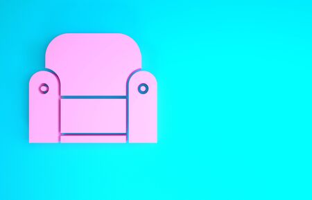 Pink Armchair icon isolated on blue background. Minimalism concept. 3d illustration 3D renderの写真素材
