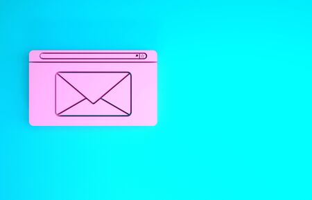 Pink Mail and e-mail icon isolated on blue background. Envelope symbol e-mail. Email message sign. Minimalism concept. 3d illustration 3D renderの写真素材