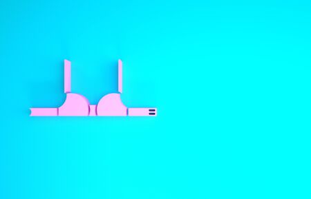 Pink Bra icon isolated on blue background. Woman underwear. Minimalism concept. 3d illustration 3D renderの写真素材