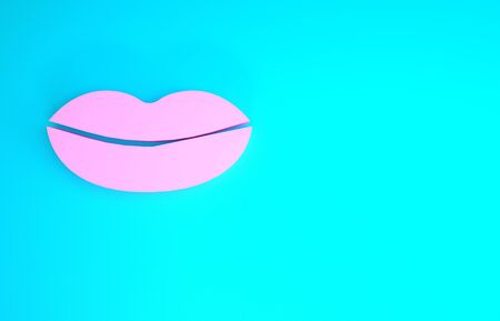 Pink Smiling lips icon isolated on blue background. Smile symbol. Minimalism concept. 3d illustration 3D renderの写真素材