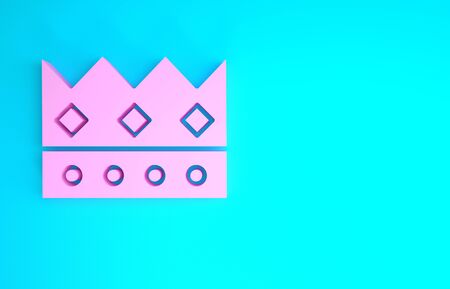 Pink King crown icon isolated on blue background. Minimalism concept. 3d illustration 3D renderの写真素材