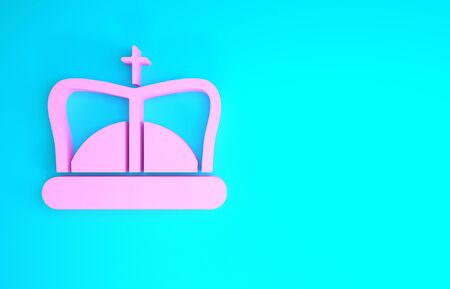 Pink King crown icon isolated on blue background. Minimalism concept. 3d illustration 3D renderの写真素材