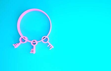 Pink Old keys icon isolated on blue background. Minimalism concept. 3d illustration 3D renderの写真素材