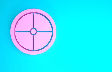 Pink Round wooden shield icon isolated on blue background. Security, safety, protection, privacy, guard concept. Minimalism concept. 3d illustration 3D renderの写真素材