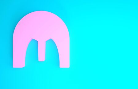 Pink Medieval iron helmet for head protection icon isolated on blue background. Minimalism concept. 3d illustration 3D renderの写真素材