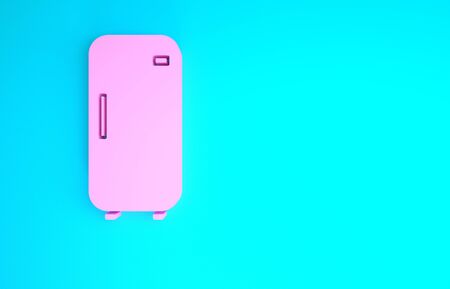 Pink Refrigerator icon isolated on blue background. Fridge freezer refrigerator. Household tech and appliances. Minimalism concept. 3d illustration 3D renderの写真素材