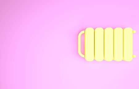 Yellow Heating radiator icon isolated on pink background. Minimalism concept. 3d illustration 3D renderの写真素材