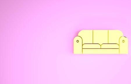 Yellow Sofa icon isolated on pink background. Minimalism concept. 3d illustration 3D renderの写真素材