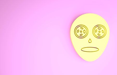 Yellow Facial cosmetic mask icon isolated on pink background. Cosmetology, medicine and health care. Minimalism concept. 3d illustration 3D renderの写真素材