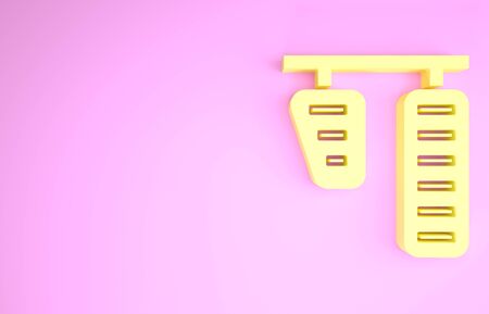 Yellow Car gas and brake pedals icon isolated on pink background. Minimalism concept. 3d illustration 3D renderの写真素材