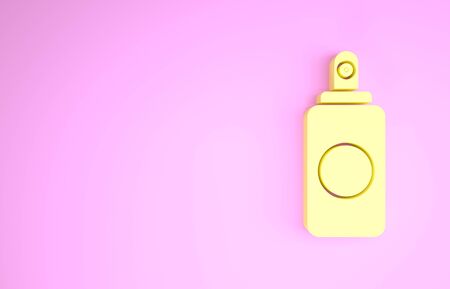 Yellow Spray can for air freshener, hairspray, deodorant, antiperspirant icon isolated on pink background. Minimalism concept. 3d illustration 3D renderの写真素材