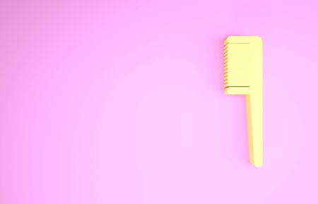 Yellow Hairbrush icon isolated on pink background. Comb hair sign. Barber symbol. Minimalism concept. 3d illustration 3D renderの写真素材
