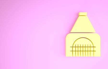 Yellow Interior fireplace icon isolated on pink background. Minimalism concept. 3d illustration 3D renderの写真素材