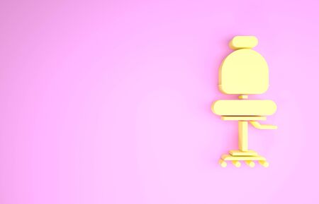 Yellow Office chair icon isolated on pink background. Minimalism concept. 3d illustration 3D renderの写真素材