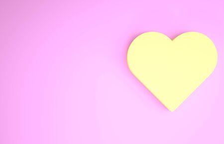 Yellow Heart icon isolated on pink background. Romantic symbol linked, join, passion and wedding. Valentine day symbol. Minimalism concept. 3d illustration 3D renderの写真素材
