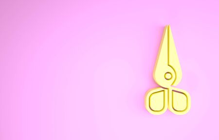 Yellow Scissors icon isolated on pink background. Cutting tool sign. Minimalism concept. 3d illustration 3D renderの写真素材