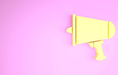 Yellow Spread the word, megaphone icon isolated on pink background. Minimalism concept. 3d illustration 3D renderの写真素材