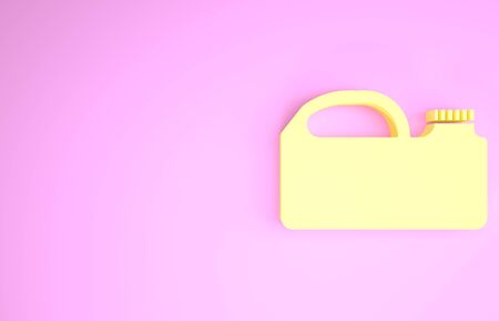 Yellow Plastic canister for motor machine oil icon isolated on pink background. Oil gallon. Oil change service and repair. Minimalism concept. 3d illustration 3D renderの写真素材