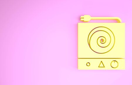 Yellow Electric stove icon isolated on pink background. Cooktop sign. Hob with four circle burners. Minimalism concept. 3d illustration 3D renderの写真素材