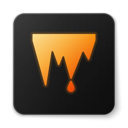 Orange glowing neon Icicle icon isolated on white background. Stalactite, ice spikes. Winter weather, snow crystals. Black square button. Vector Illustrationのイラスト素材
