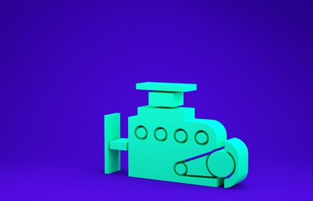 Green Car engine icon isolated on blue background. Minimalism concept. 3d illustration 3D renderの写真素材