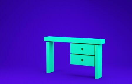 Green Office desk icon isolated on blue background. Minimalism concept. 3d illustration 3D renderの写真素材