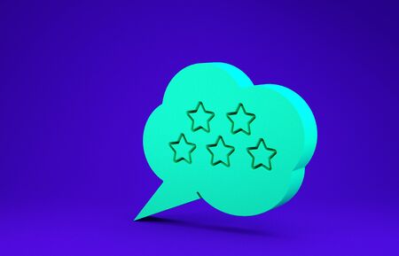 Green Five stars customer product rating review icon isolated on blue background. Favorite, best rating, award symbol. Minimalism concept. 3d illustration 3D renderの写真素材
