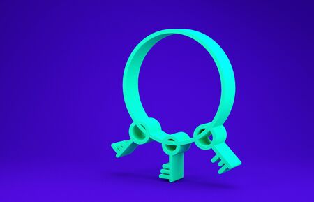 Green Old keys icon isolated on blue background. Minimalism concept. 3d illustration 3D renderの写真素材