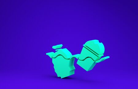 Green The problem of pollution of the ocean icon isolated on blue background. The garbage, plastic, bags on the sea. Minimalism concept. 3d illustration 3D renderの写真素材