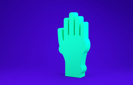 Green Hand with psoriasis or eczema icon isolated on blue background. Concept of human skin response...