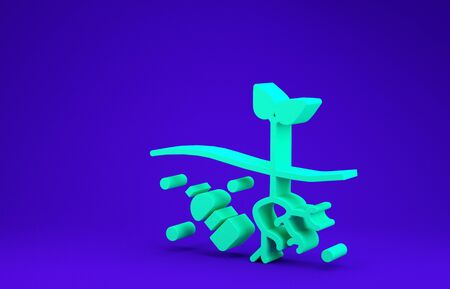 Green The problem of pollution of the planet icon isolated on blue background. The garbage, plastic, bags on the planet. Minimalism concept. 3d illustration 3D renderの写真素材