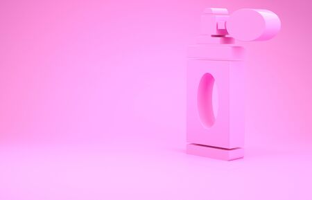 Pink Aftershave bottle with atomizer icon isolated on pink background. Cologne spray icon. Male perfume bottle. Minimalism concept. 3d illustration 3D renderの写真素材