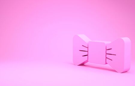 Pink Bow tie icon isolated on pink background. Minimalism concept. 3d illustration 3D renderの写真素材