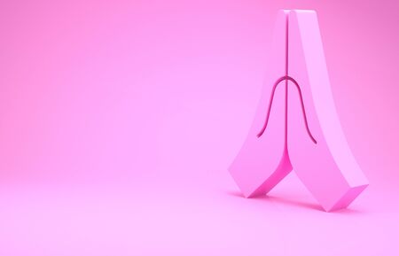 Pink Hands in praying position icon isolated on pink background. Prayer to god with faith and hope. Minimalism concept. 3d illustration 3D renderの写真素材