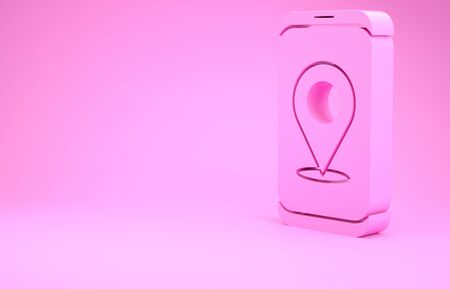 Pink Infographic of city map navigation icon isolated on pink background. Mobile App Interface concept design. Geolacation concept. Minimalism concept. 3d illustration 3D renderの写真素材
