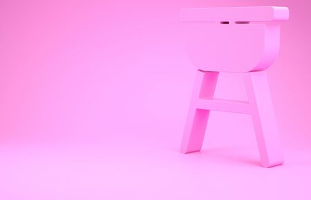 Pink Barbecue grill icon isolated on pink background. BBQ grill party. Minimalism concept. 3d illustration 3D renderの写真素材