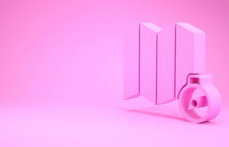 Pink Location of the forest on a map icon isolated on pink background. Minimalism concept. 3d illustration 3D renderの写真素材