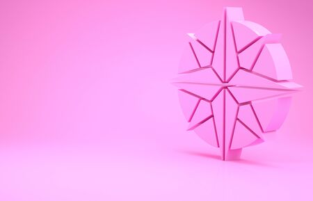 Pink Wind rose icon isolated on pink background. Compass icon for travel. Navigation design. Minimalism concept. 3d illustration 3D renderの写真素材