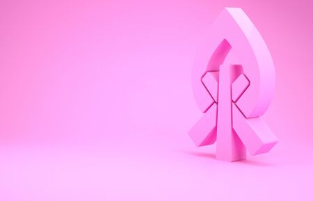 Pink Campfire icon isolated on pink background. Burning bonfire with wood. Minimalism concept. 3d illustration 3D renderの写真素材