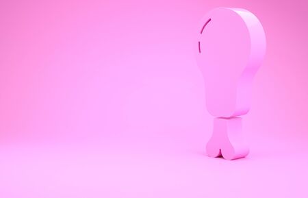 Pink Chicken leg icon isolated on pink background. Chicken drumstick. Minimalism concept. 3d illustration 3D renderの写真素材